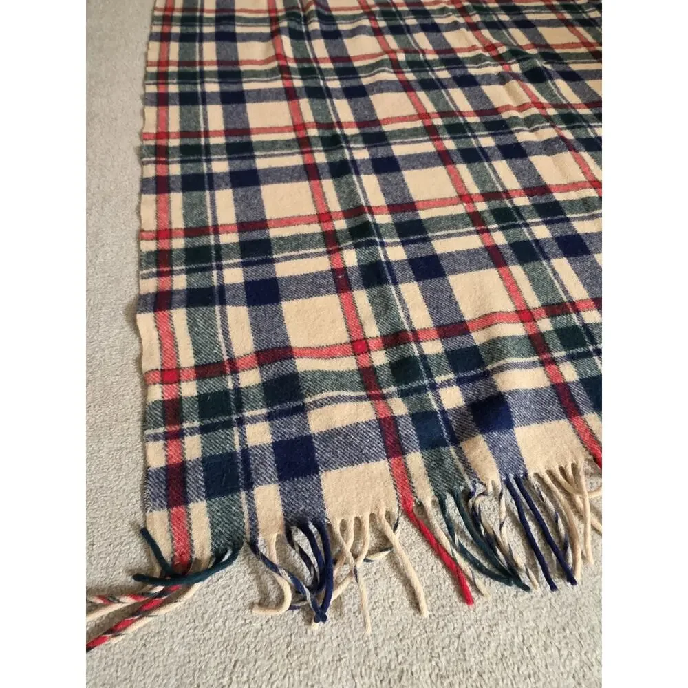 Pendleton Green Plaid Fringe Made In USA Virgin Wool Blanket 64x52 in VTG